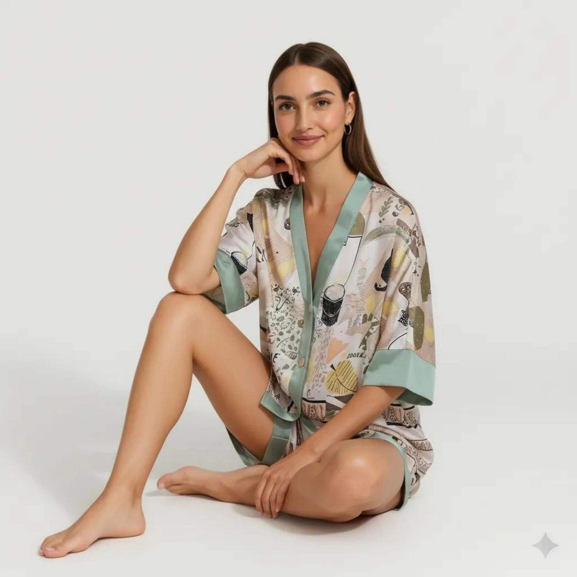 Anna-Kaci Women's Animal Print Pajama Set with Short Sleeves Button Up Top and Contrast Trim Shorts