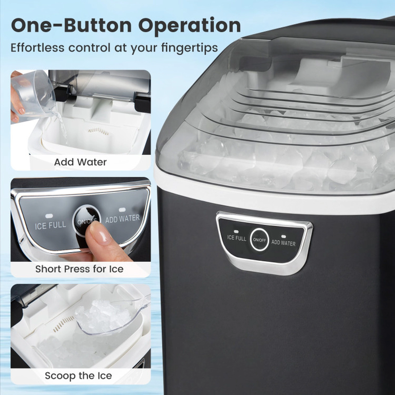 SUGIFT Soft Nugget Ice Maker Countertop 33-lb Daily Production 0.3-Gal Water Tank with Audible Ice Full Alarm Black