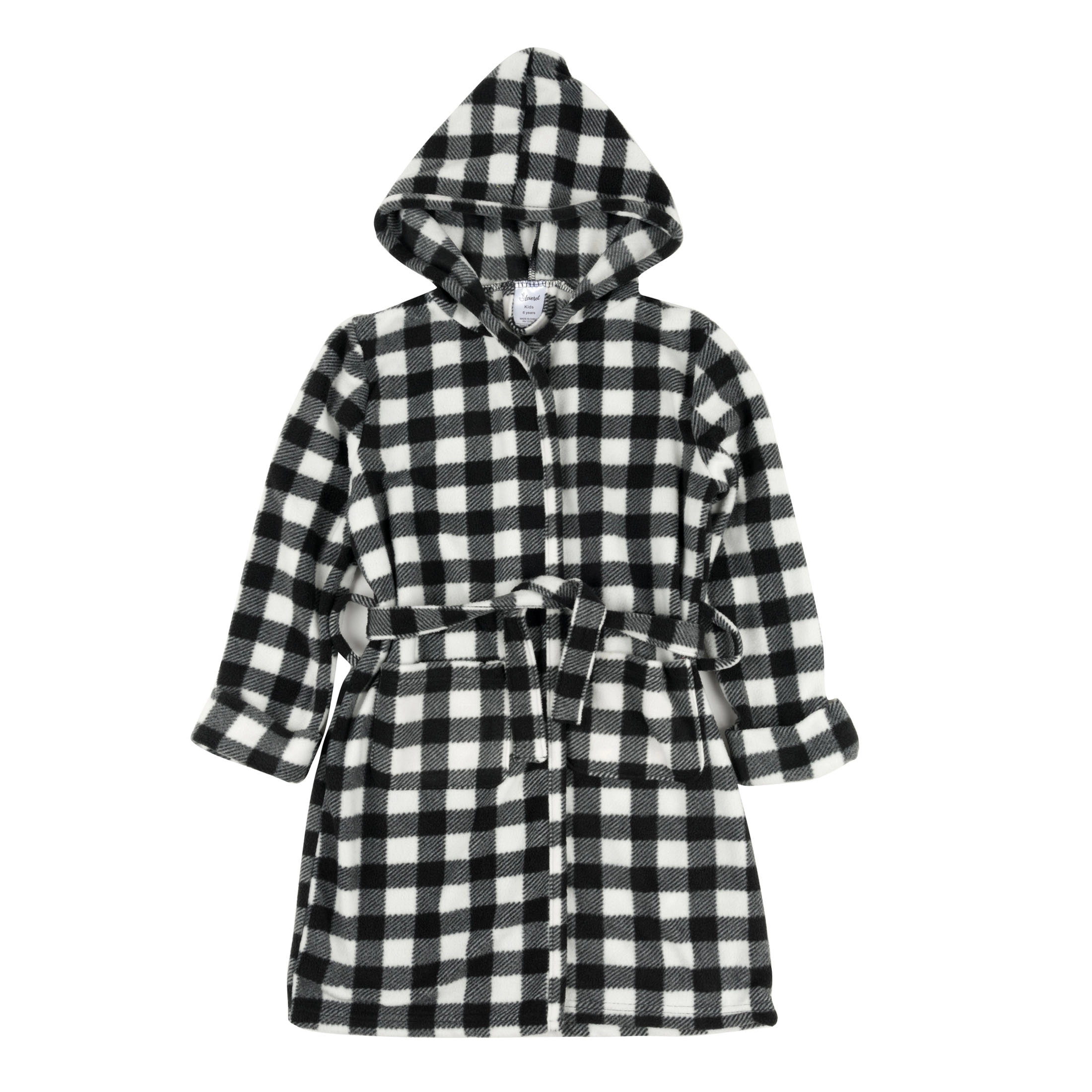 Leveret Kids Plaid Hooded Fleece Robe with Pockets