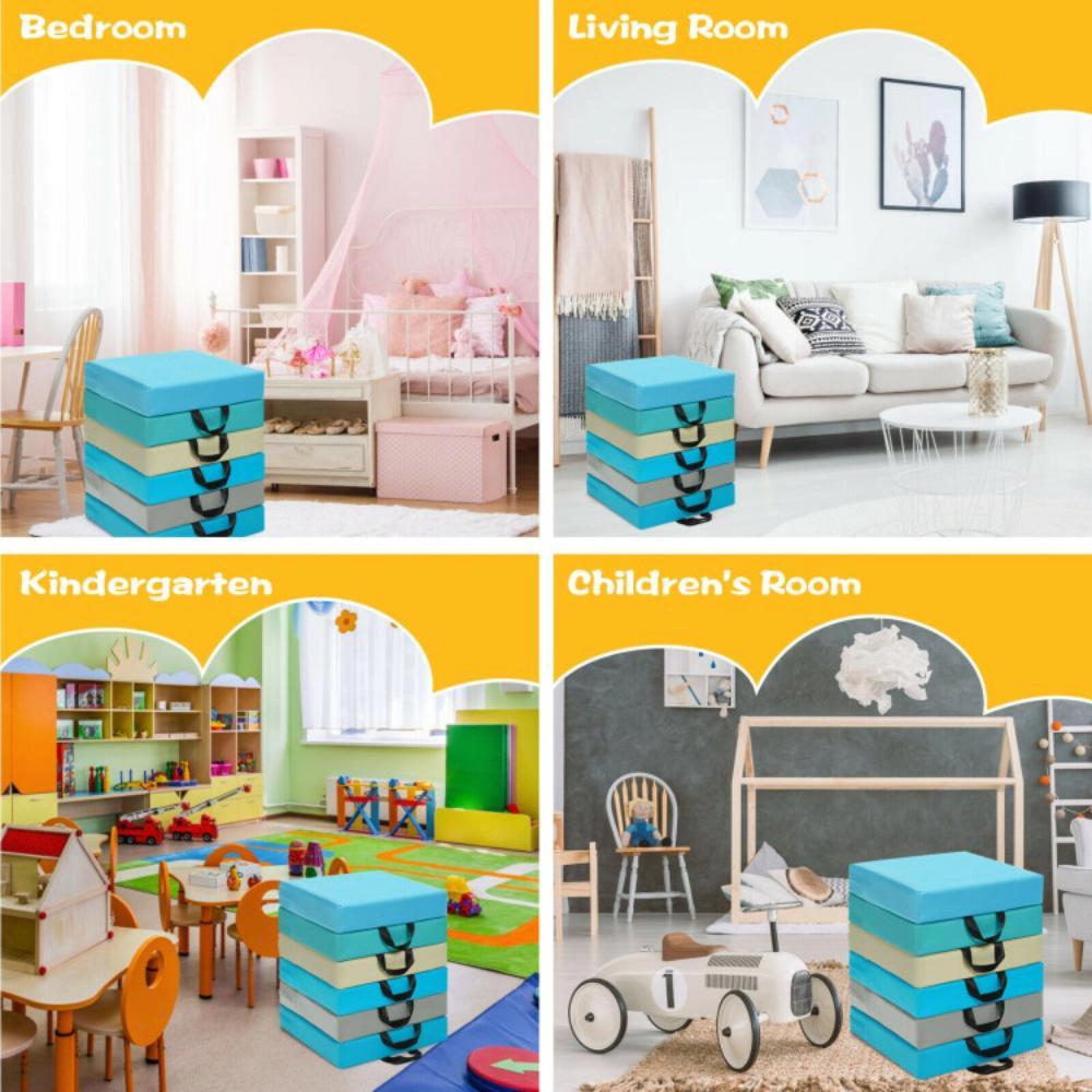 Hivvago 6 Pieces 15 Inches Square Toddler Floor Cushions Flexible Soft Foam Seating with Handles