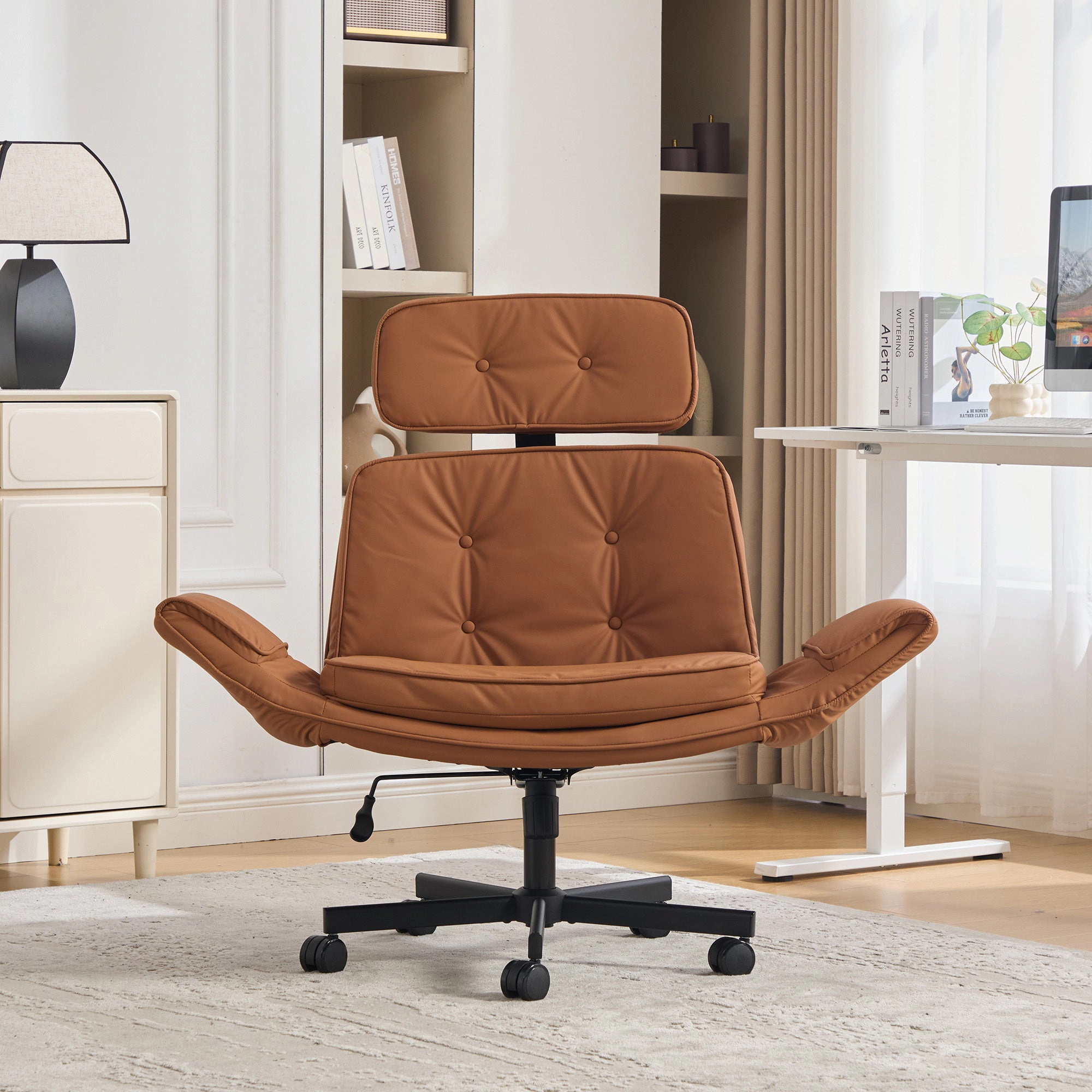 Platinum-Level Office Chairs Adjustable Armrest Swivel Criss-Cross Office Chair, Wide Seat - Brown