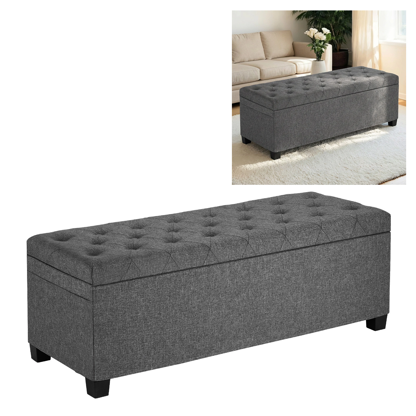 HONGGE Storage Ottoman Bench End of Bed Bench Upholstered Bed Ottoman Chest with Storage for Living Room Bedroom