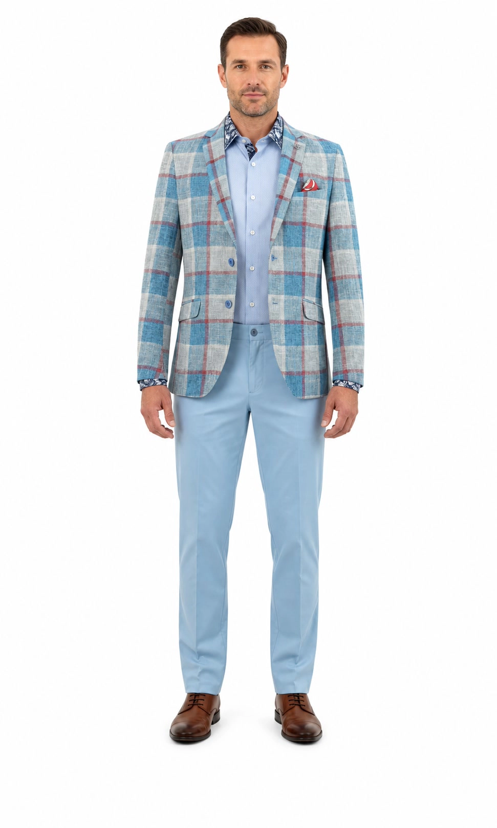 Elie Balleh Men's Slim Fit Big Plaid Sports Blazer