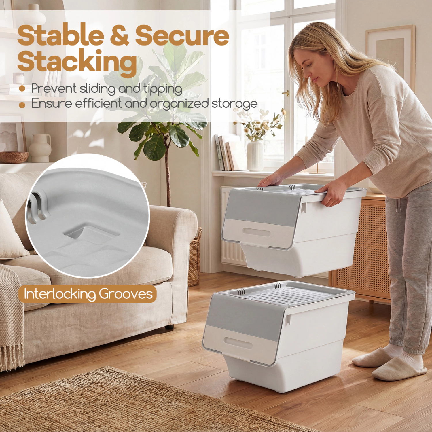 SUGIFT 3-Pack Gray 12.5-qt Rolling Storage Bins with Lids Nestable Pantry Closet and Toy Organizer Boxes