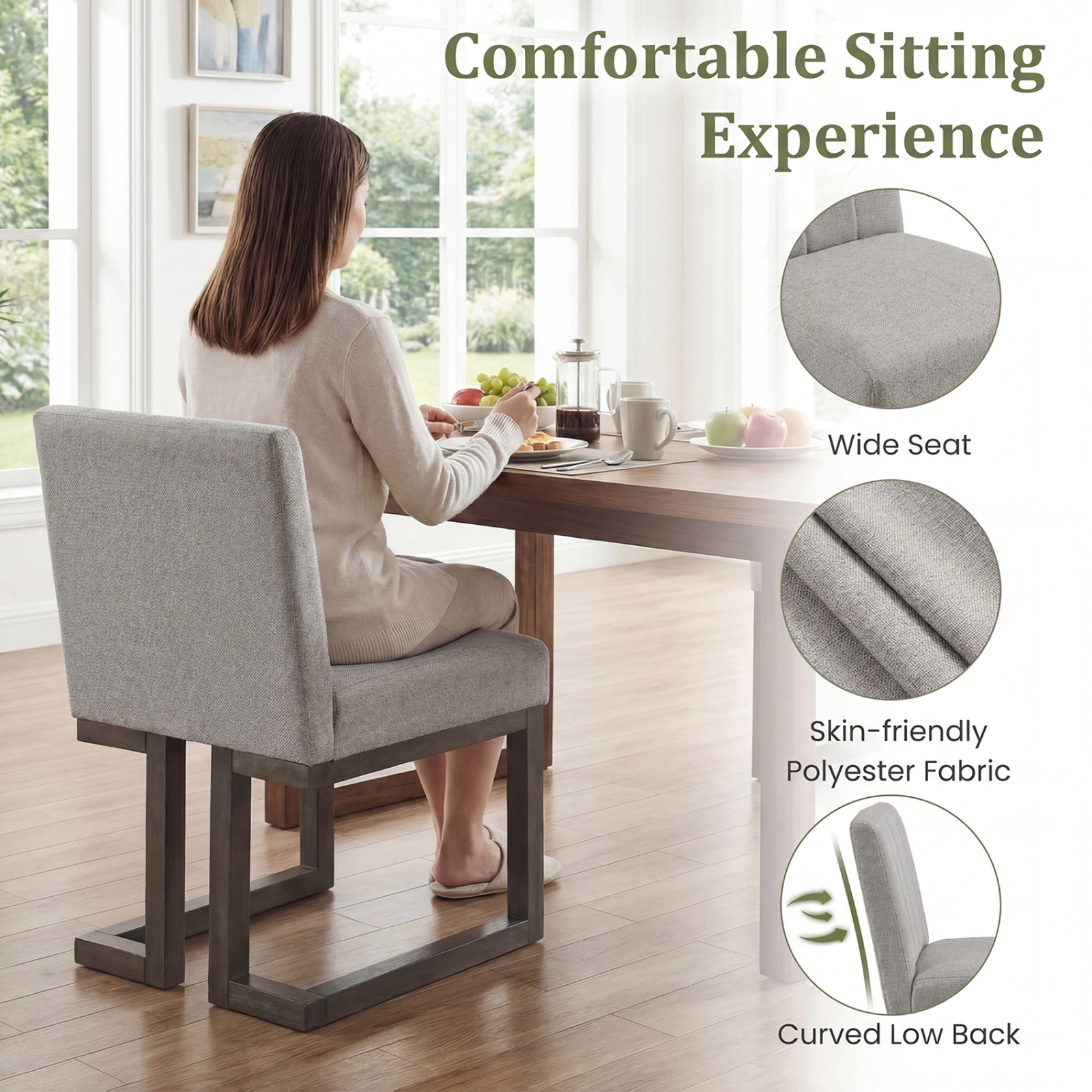 SUGIFT Modern Farmhouse 5.5 Thickened Padded Seat 330-lb Set of 4 Fabric Dining Chairs