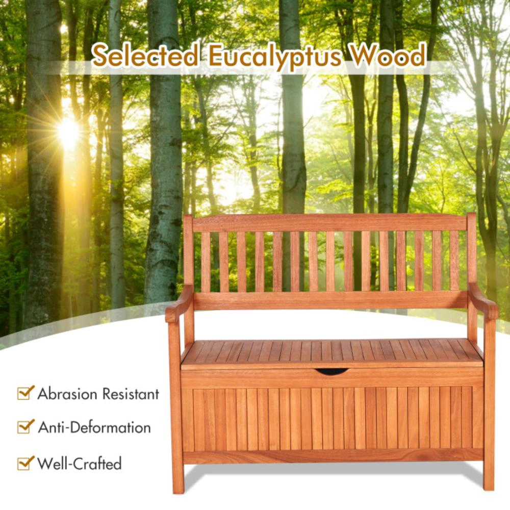 Hivvago 33 Gallon Wooden Storage Bench With Liner For Patio Garden Porch