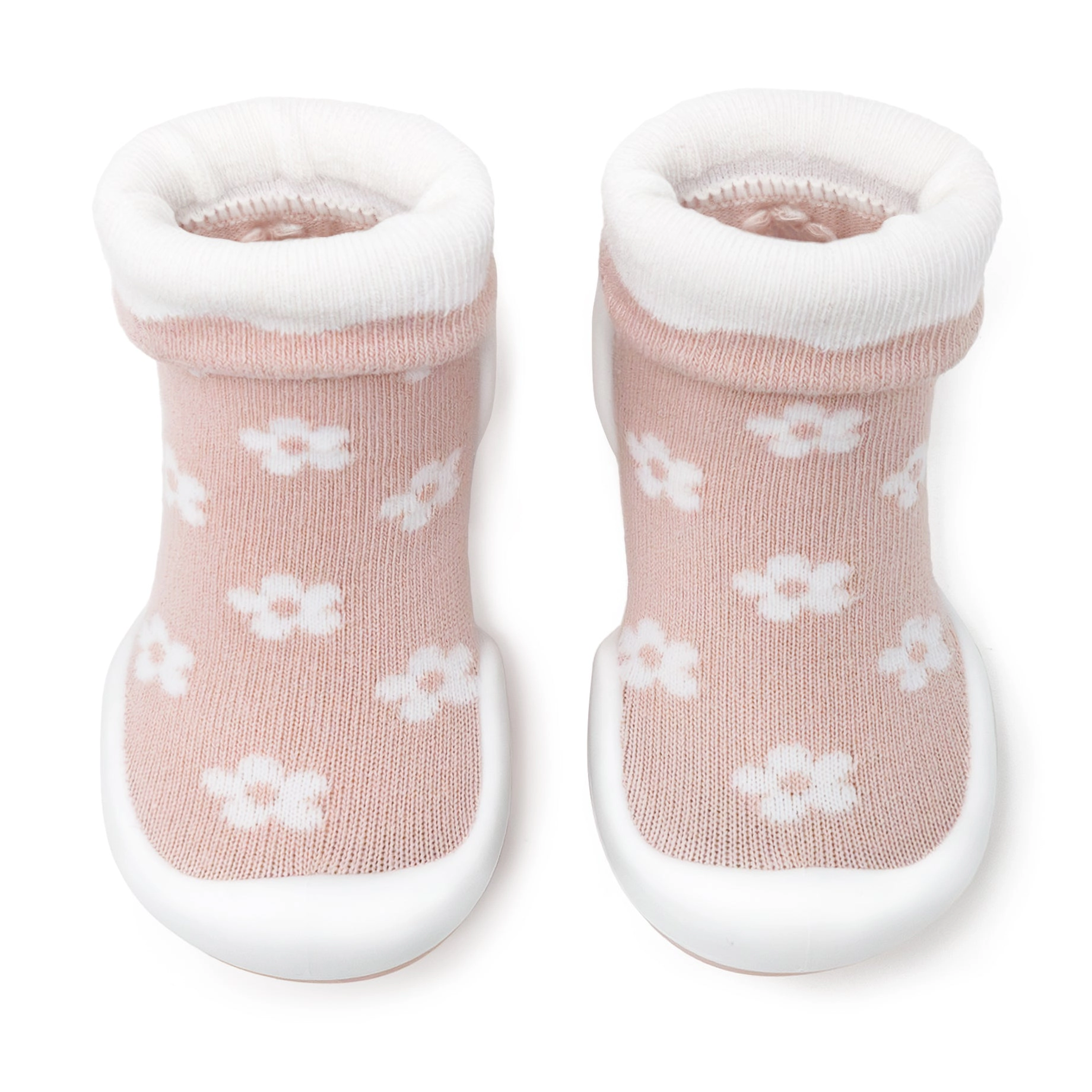 Komuello Baby Girl First Walk Sock Shoes Daisies - Mauve