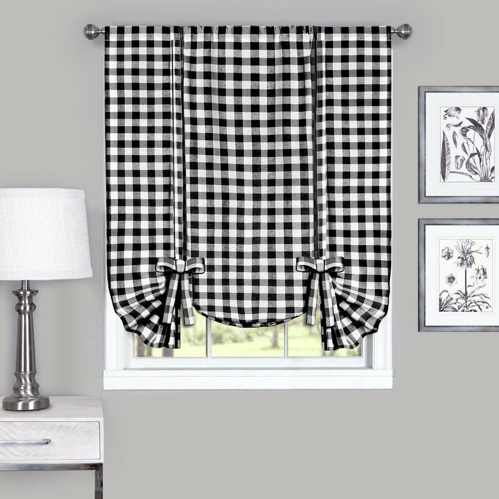 GoodGram Buffalo Check Plaid Gingham Tie Up Window Single Curtain Shade