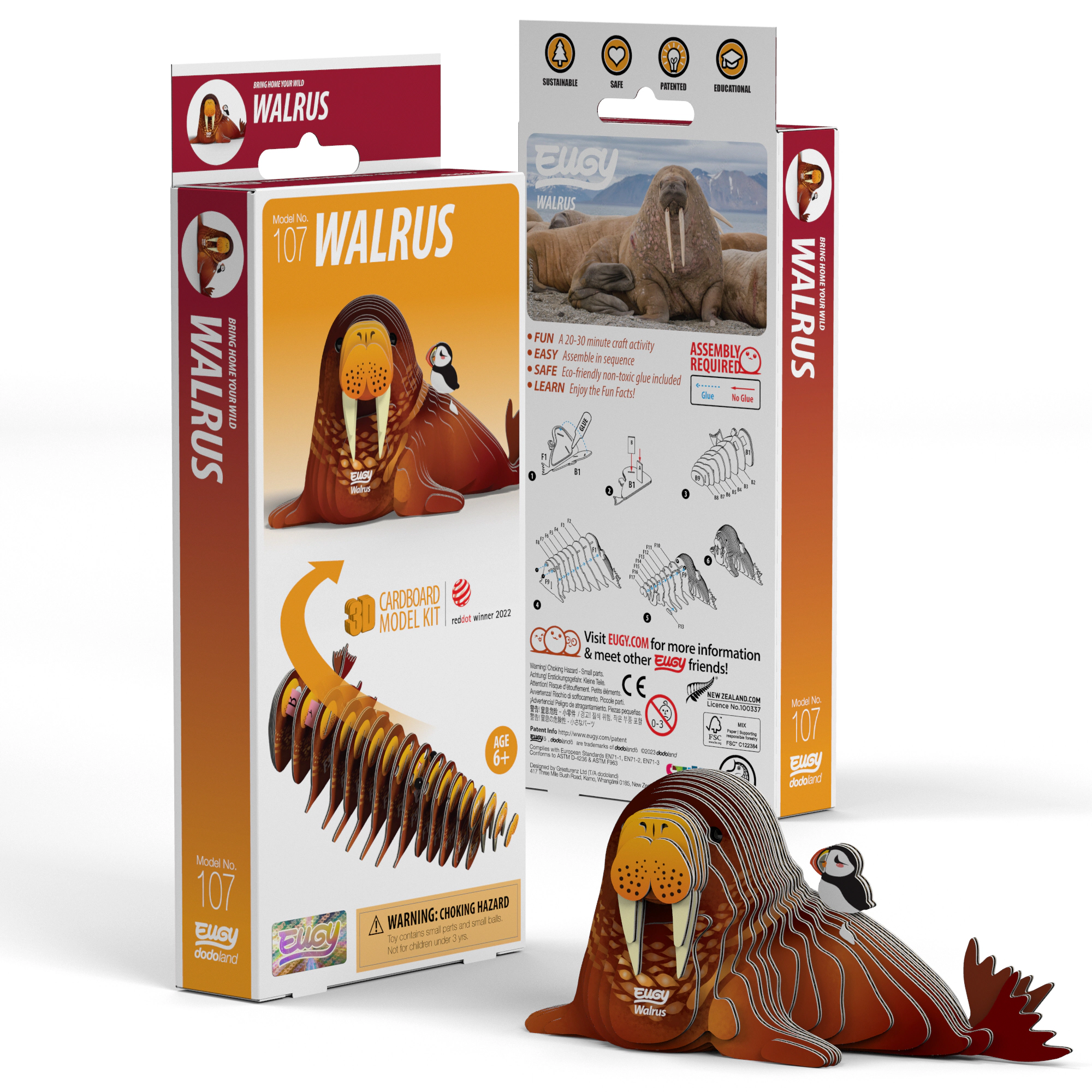 EUGY Walrus 3D Puzzle - contains 28 puzzle pieces