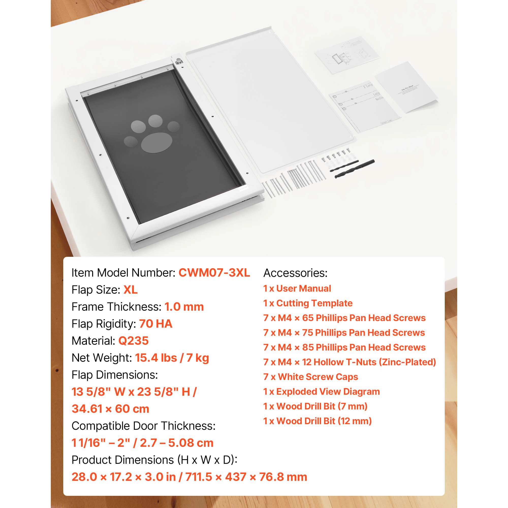 HONGGE Pet Door, X-Large, Triple Magnetic Flap Metal Frame, Weatherproof for Interior and Exterior Doors, White