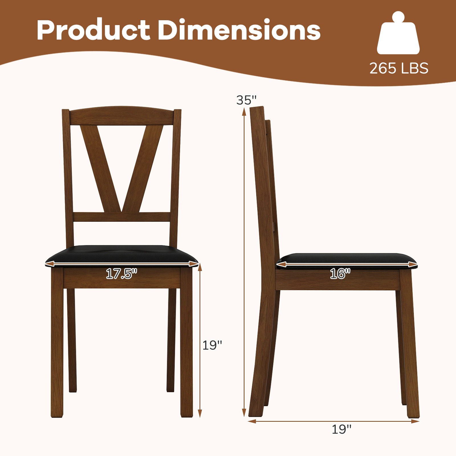 LJG Wooden Dining Chair Set of 2 with PU Leather Upholstered and Rubber Wood Frame