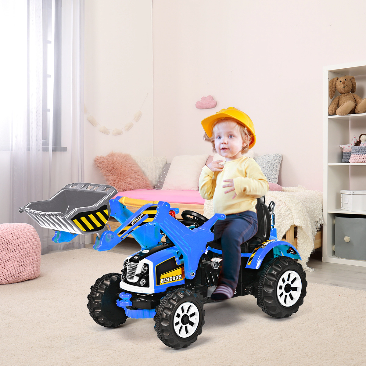 Costway 12V Battery Powered Kids Ride On Excavator Truck w/ Front Loader Digger Yellow