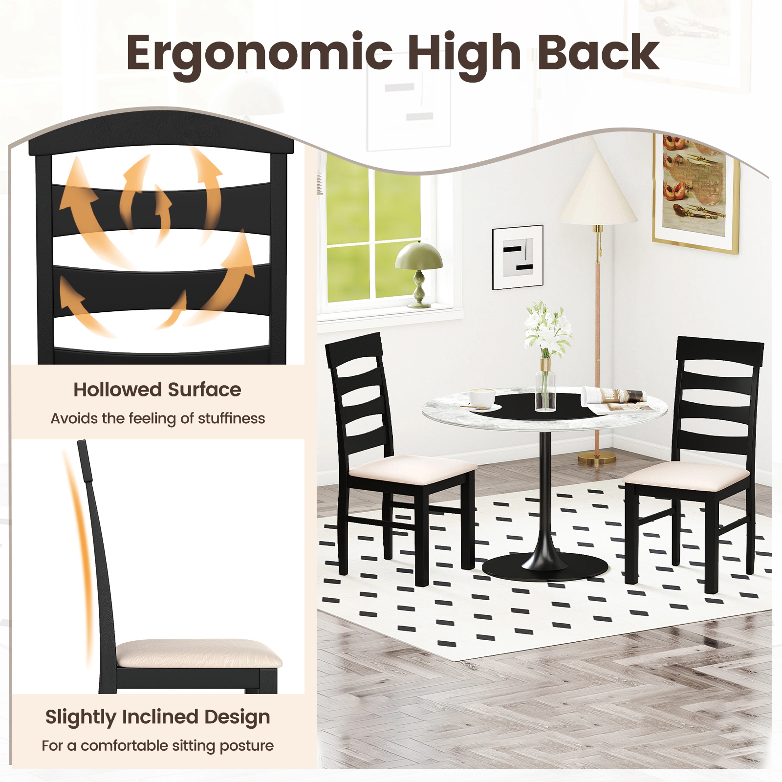 LJG High Back Dining Room Chairs Set of 2 with Padded Seat