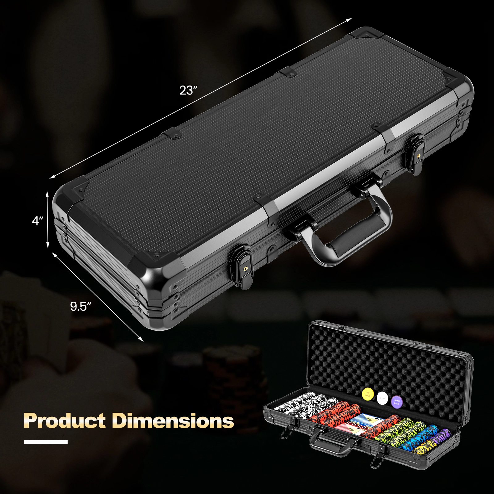 SUGIFT 14 Gram Texas Holdem Poker Chip Set with Black Aluminum Carrying Case and Standard Clay Composite Chips