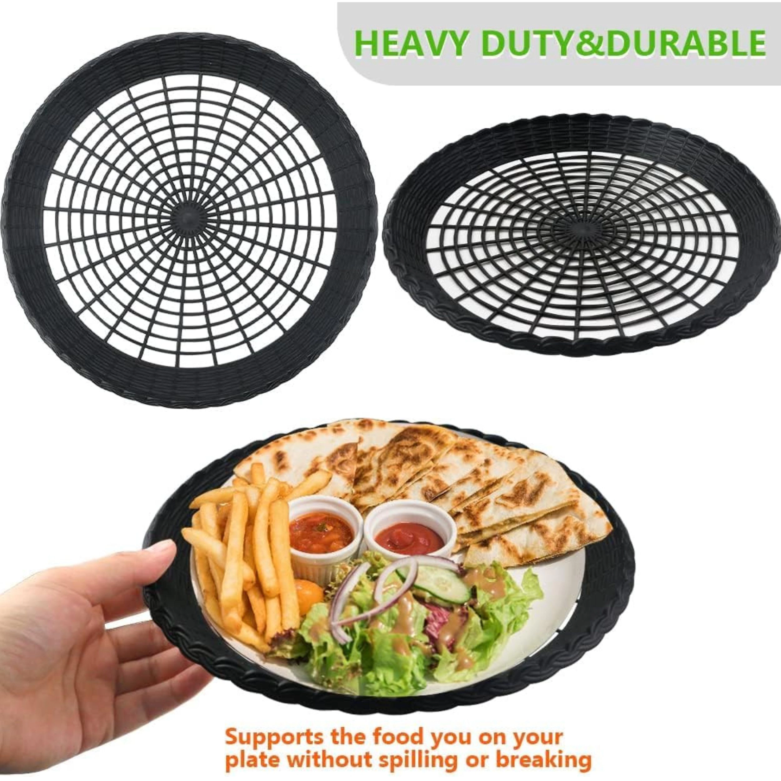 Stock Preferred 10 Inch Reusable Plastic Paper Plate Holders with Rattan Weave Design