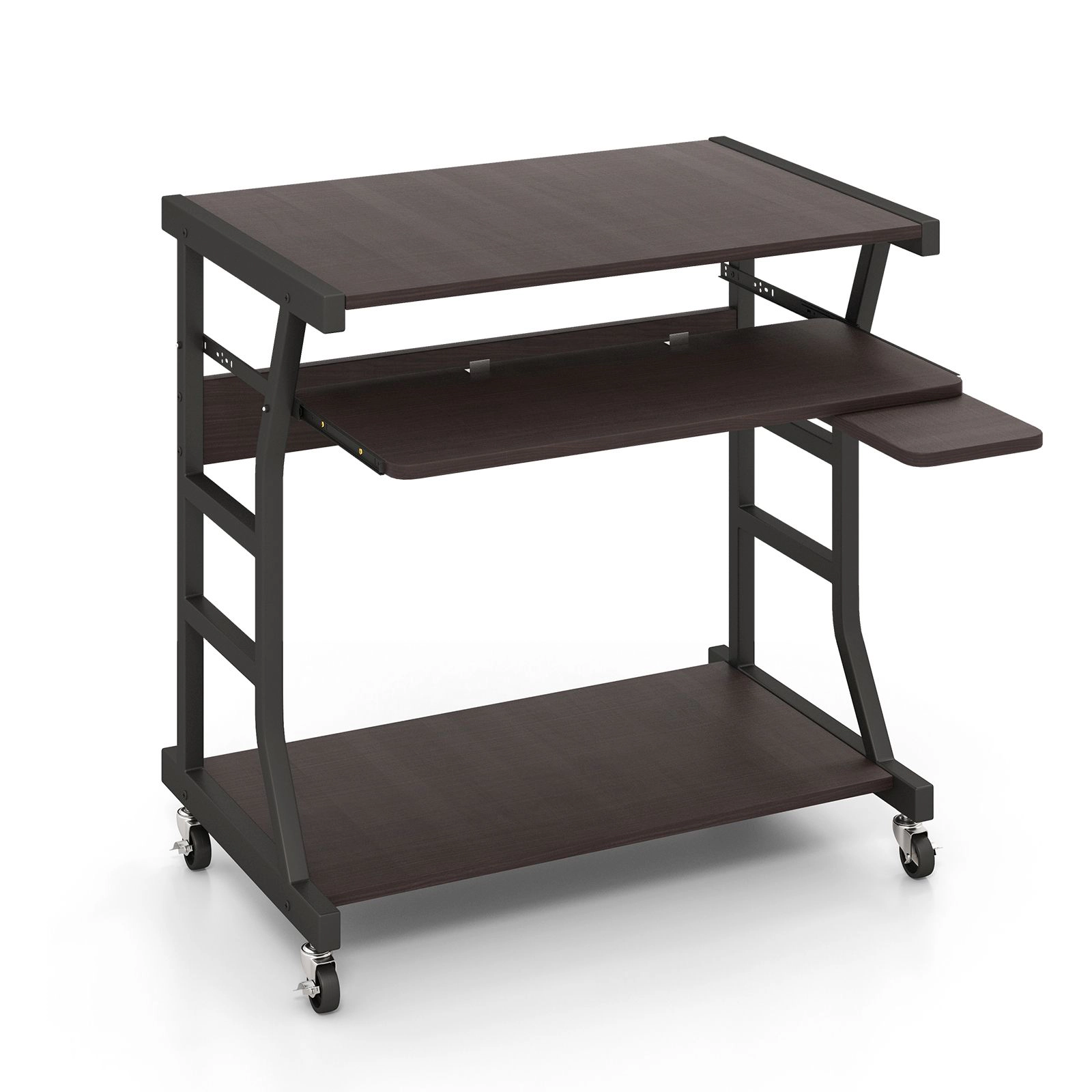 SlickBlue Small Rolling Computer Cart with Keyboard and Storage Shelf