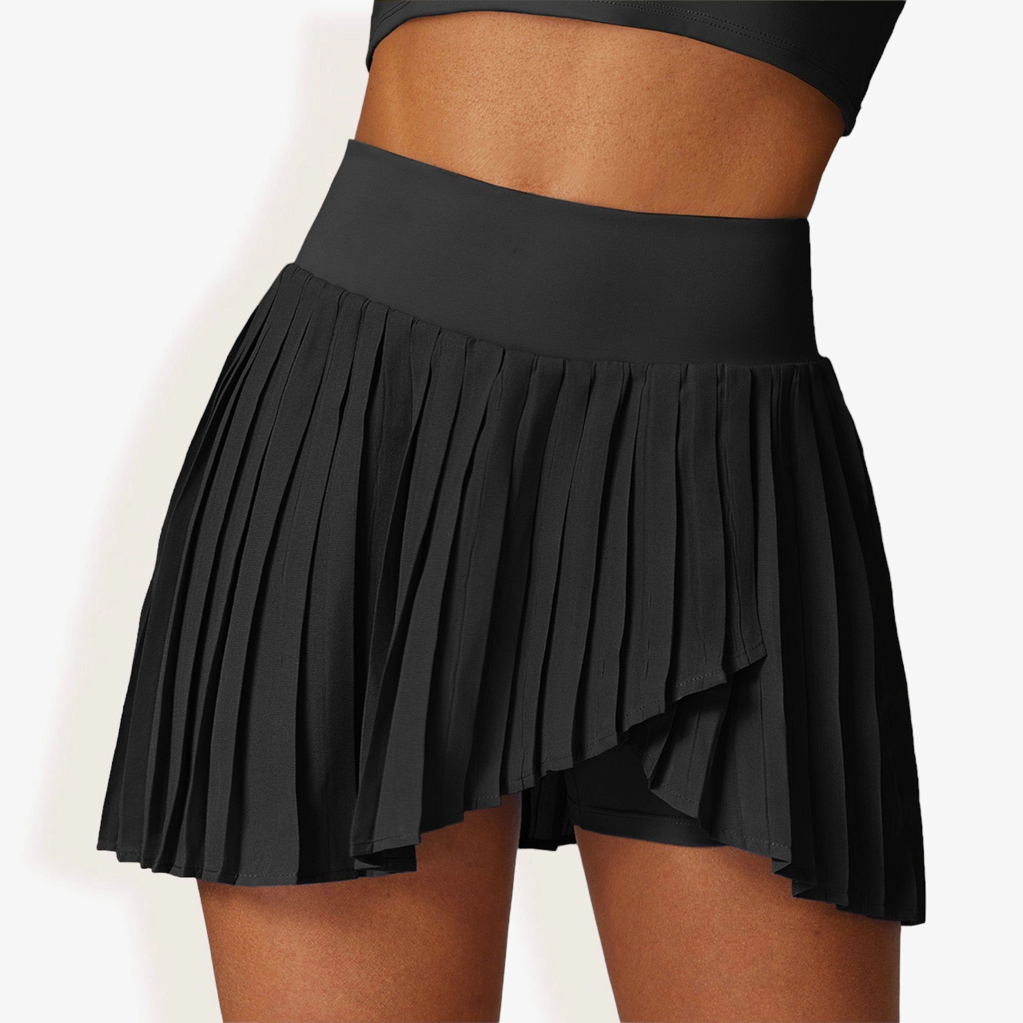 Anna-Kaci Women's High-Waist Pleated Skort with Built-In Shorts and Asymmetrical Wrap Design