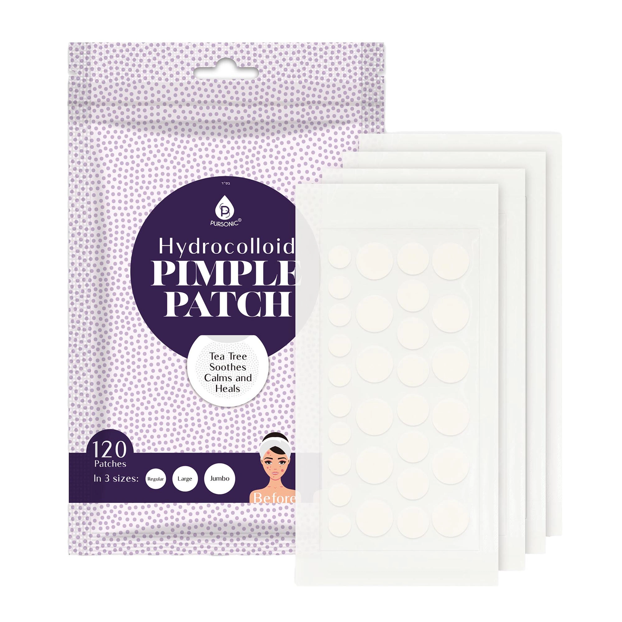 Pursonic Unisex Acne Care Hydrocolloid Pimple Patch with Multi-Size Blemish Treatment Stickers, 120 Count