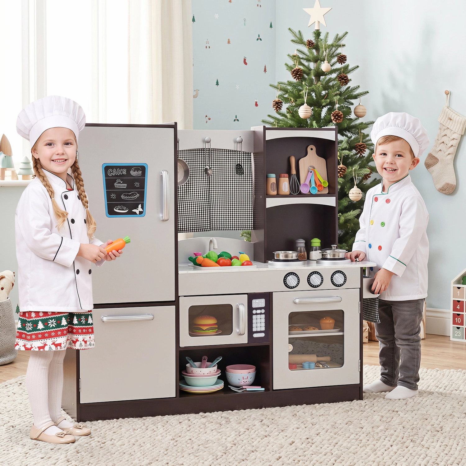 Hivvago Kids Wooden Modern Kitchen Cooking Pretend Play Set