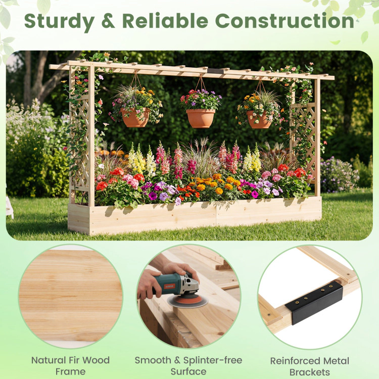 Hivvago 45 Inch Tall Wooden Raised Garden Bed with Side Trellis and Hanging Roof Drainage Holes