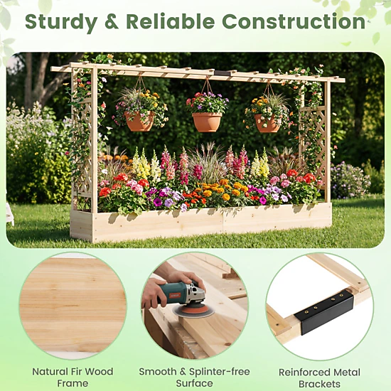 Hivvago Wooden Raised Garden Planter with Side Trellis