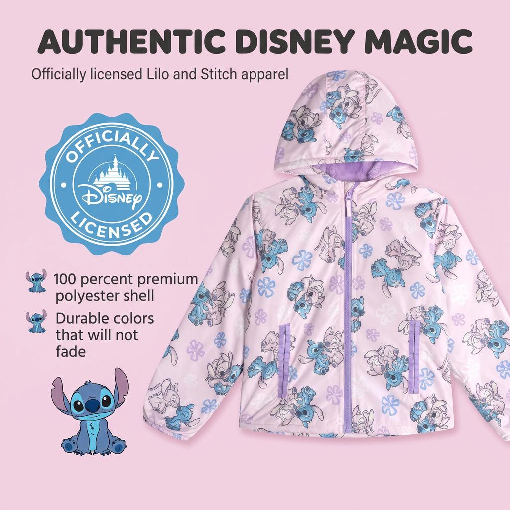 Disney Lilo & Stitch Girls' Hooded Zip-Up Rain Jacket