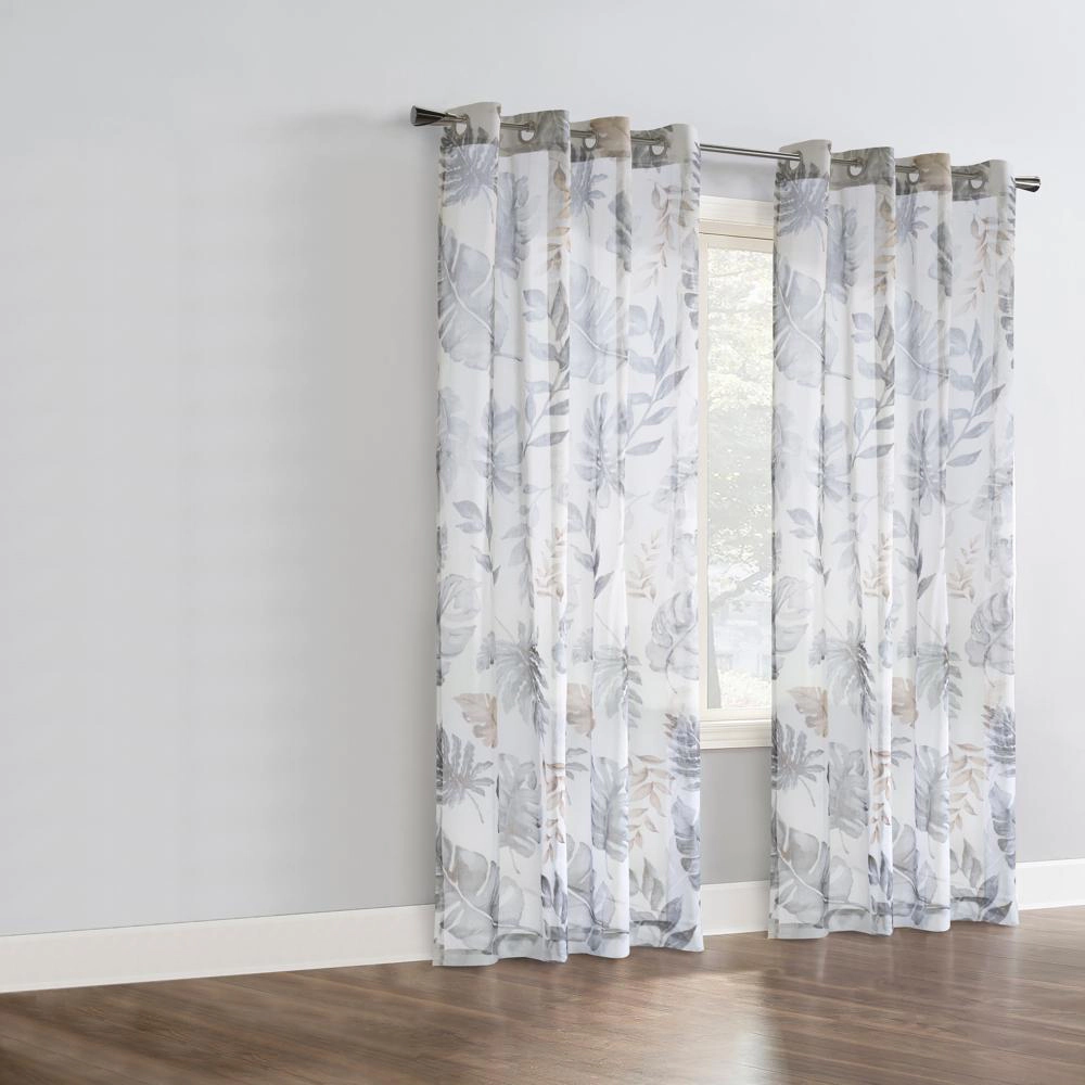 Habitat Alba Sheer Botanical Leaf Design Touch of Nature to Your Home or Office Grommet Curtain Panel 52" x 84" Taupe