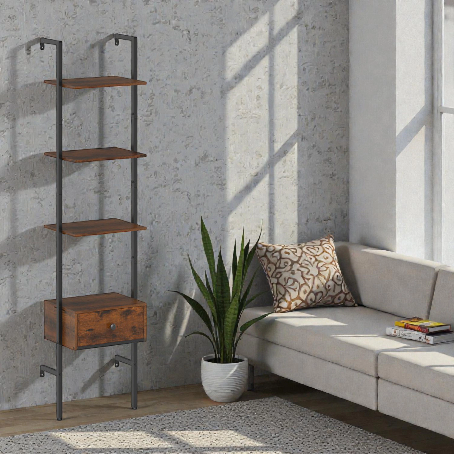 Hivvago Ladder Bookcase with Storage Drawer