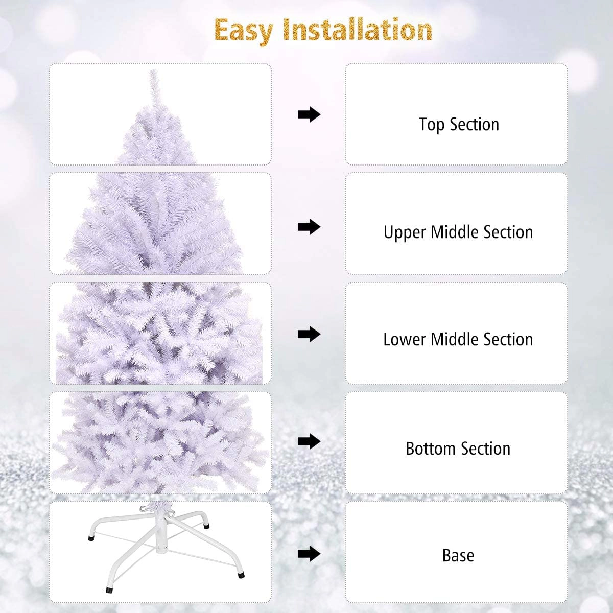 Glintex 9-Ft White Christmas Tree with 2132 Branch Tips and Foldable Iron Base, White