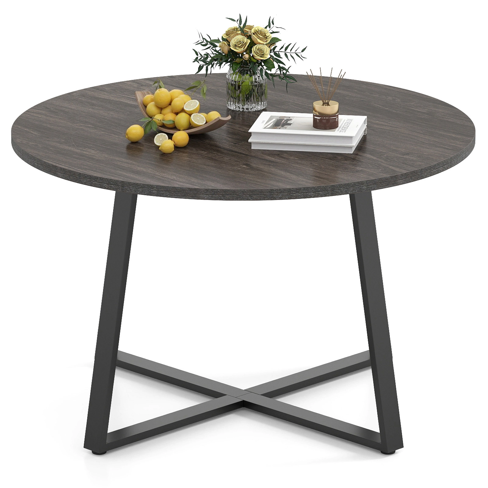 LJG 47 Inch Round Dining Table with Stable x-Shaped Base and Thickened Tabletop