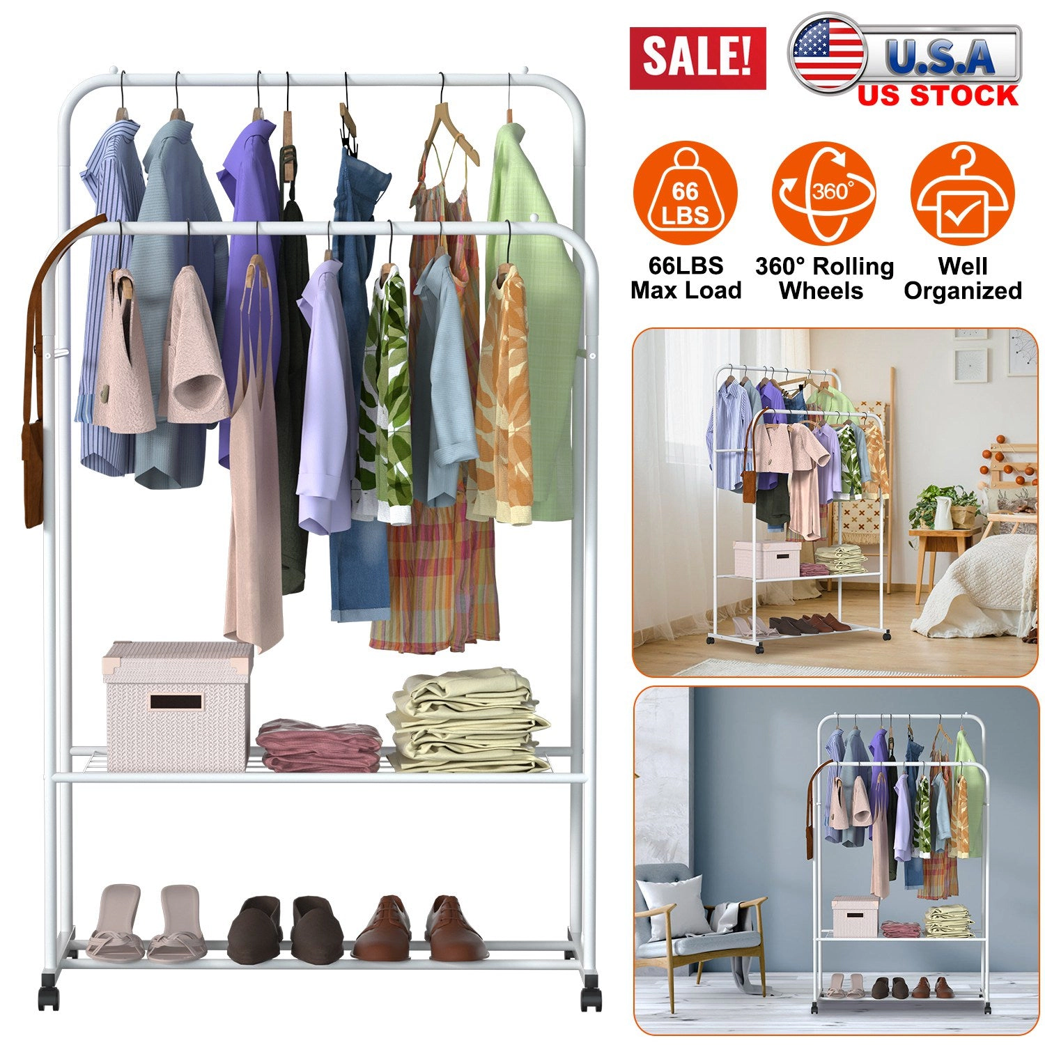 GBruno Rolling Garment Rack With Shoe Storage