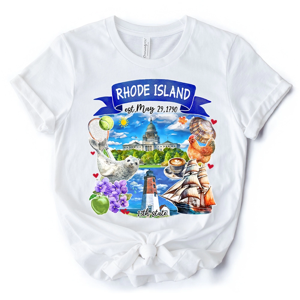 OrnamentallyYou Unisex Artistic Rhode Island State Themes And Landmarks T-Shirt
