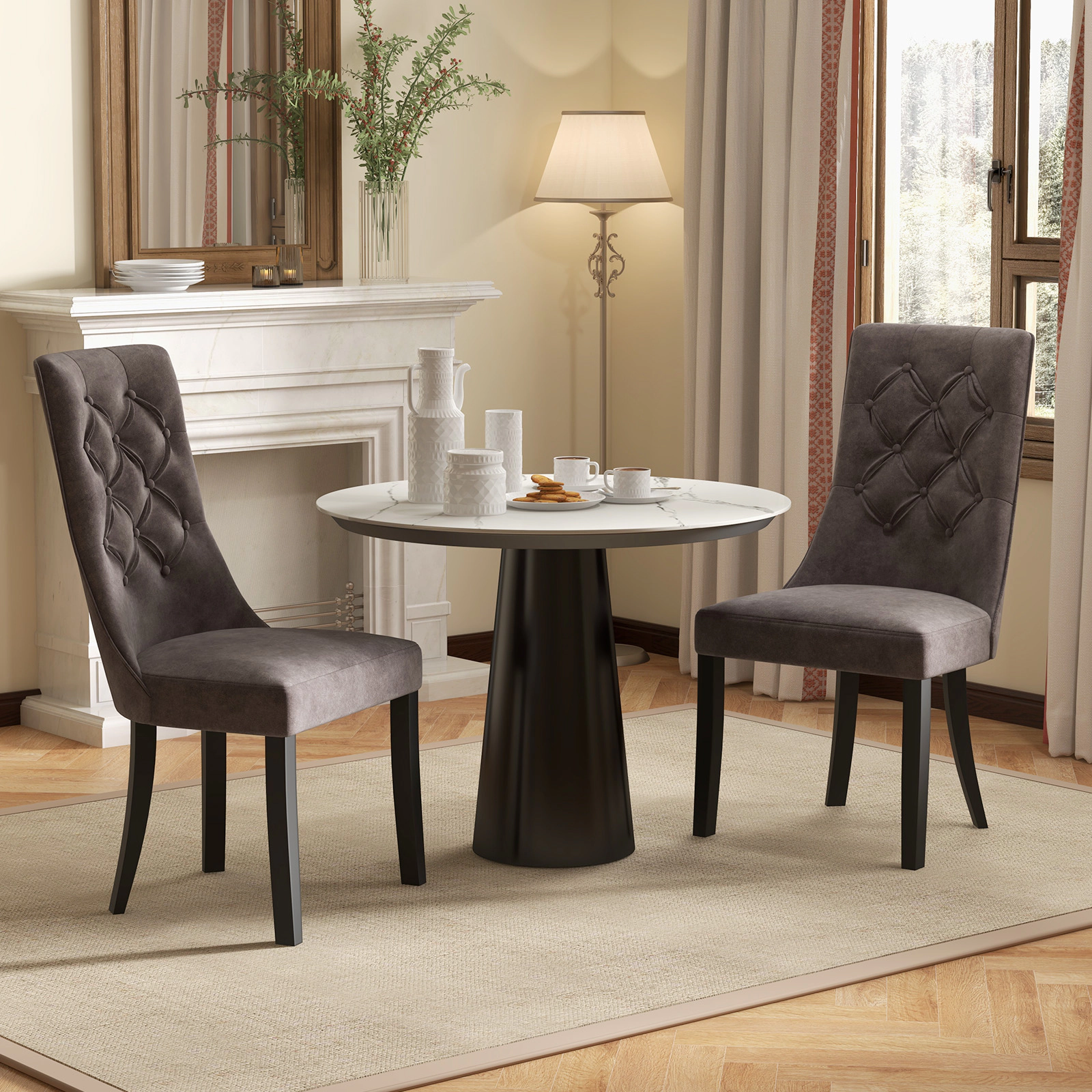 LJG Tufted Dining Chairs Set of 2 with High Backrest and Padded Seat