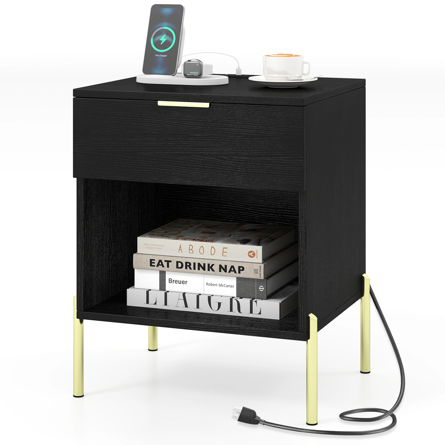 Hivvago Modern Nightstand With Charging Station