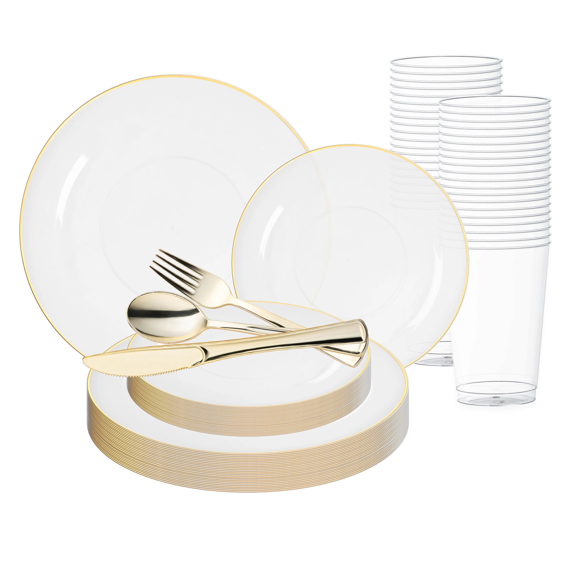 Smarty Had A Party Clear with Gold Rim Organic Round Plastic Wedding Value Set