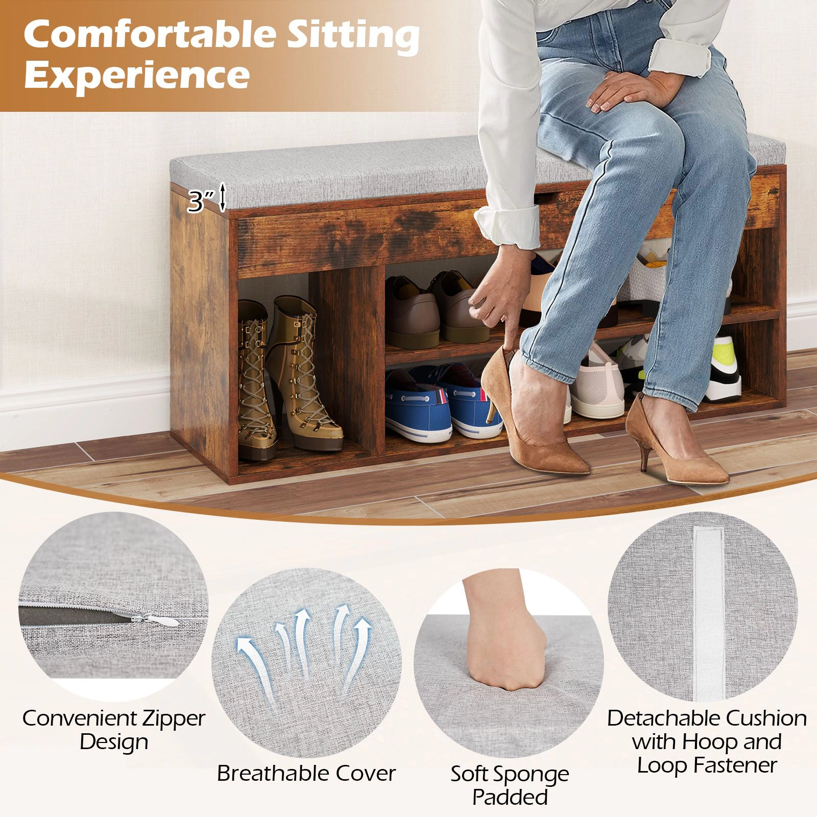 SlickBlue Entryway Shoe Bench with Hidden Storage Compartment