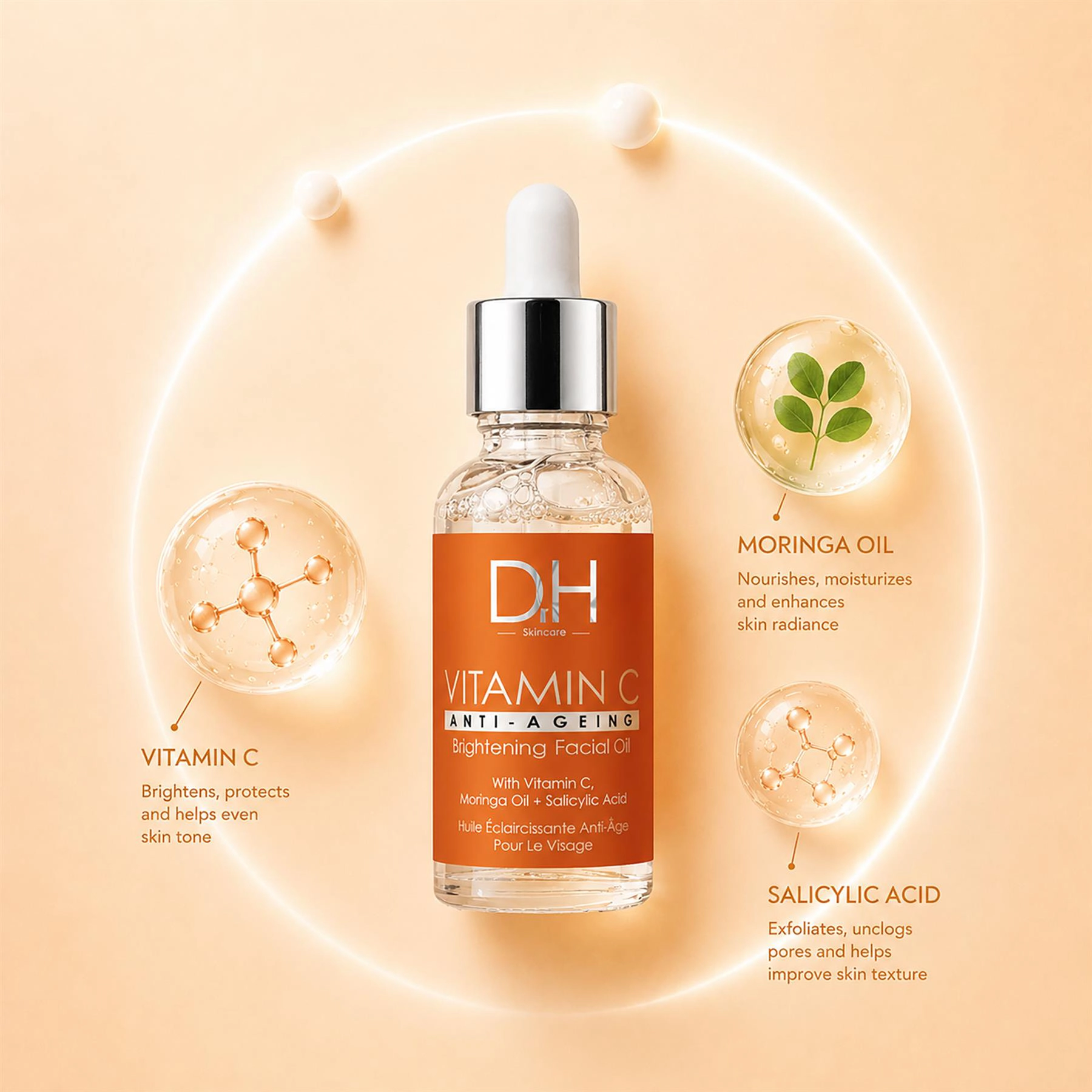 Dr H Vitamin C Brightening Facial Oil 30ml - Anti-Aging, Acne & Pore Minimizer