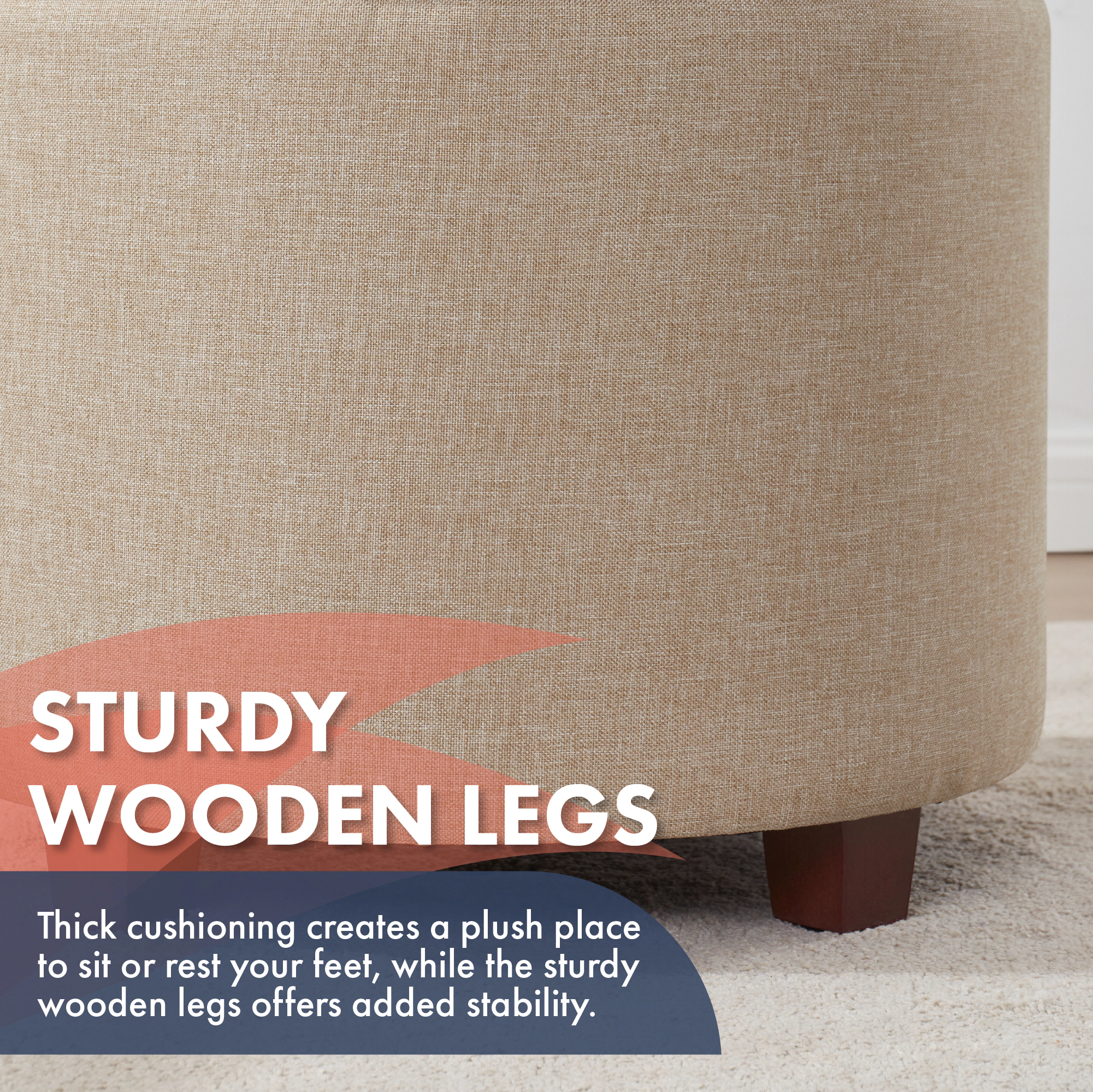 Ornavo Home Linen Upholstered Round Tufted Storage Ottoman with Wooden Legs