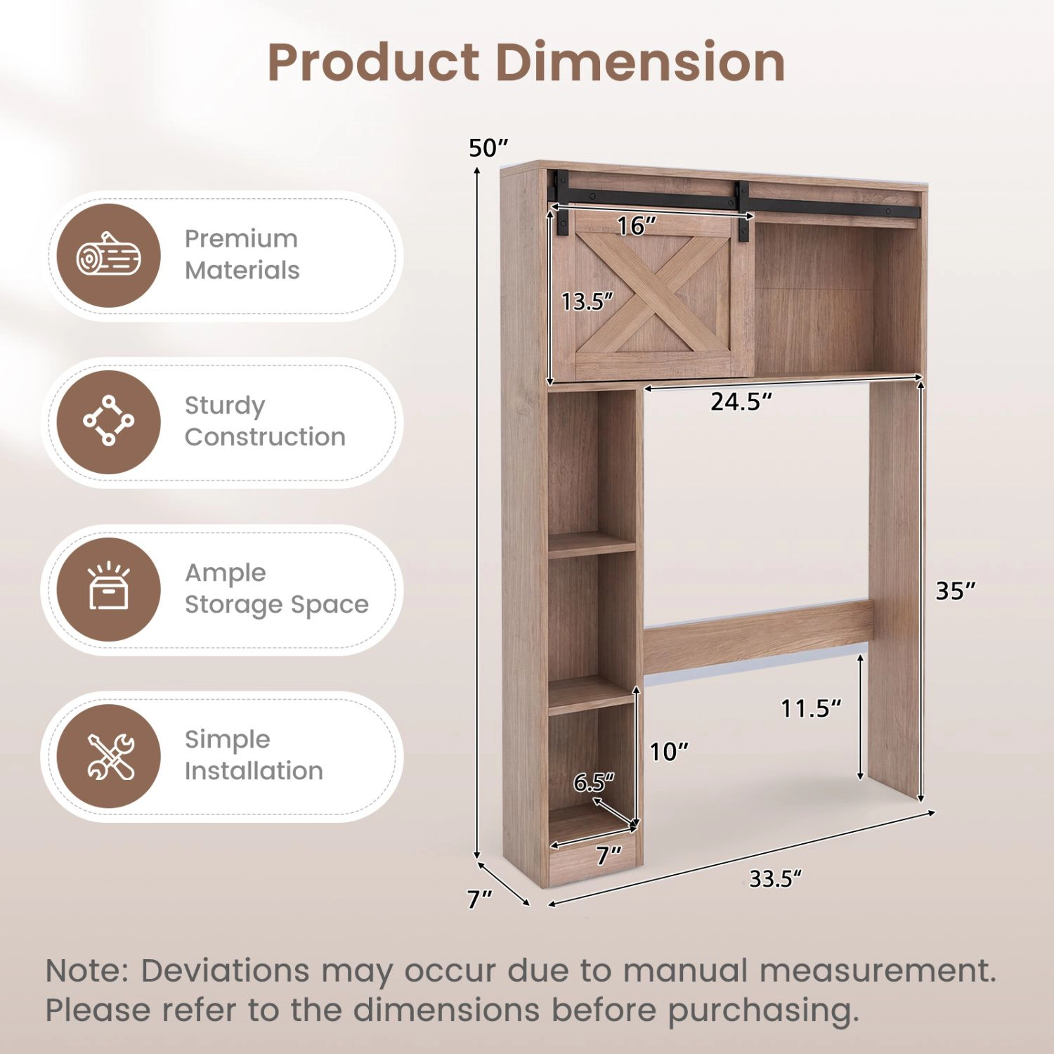 SlickBlue Freestanding Toilet Storage Organizer with Sliding Barn Door
