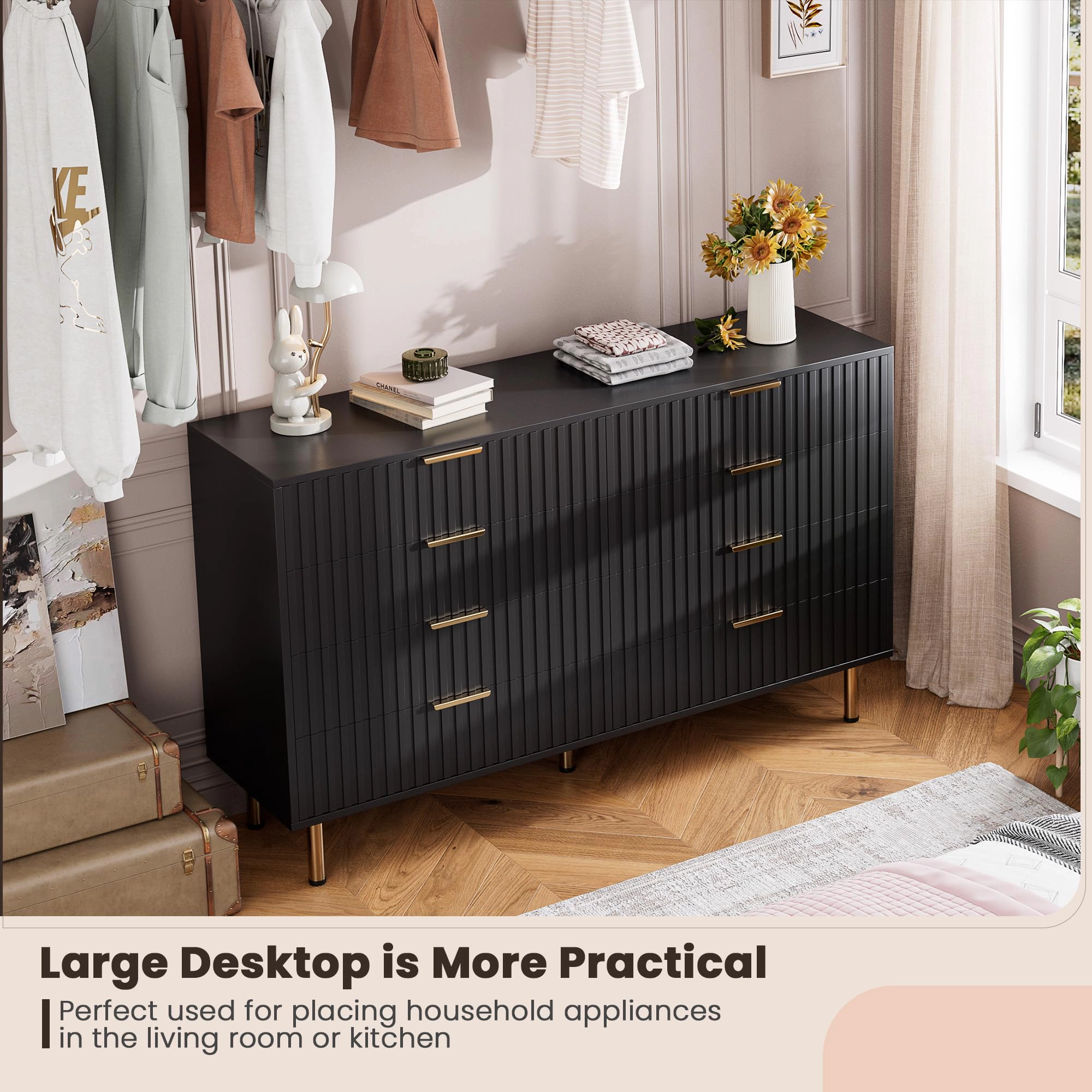 BebreezChic 8-Drawer Fluted Dresser for Bedroom, Wide Modern Chest of Drawers, Long Double Dresser