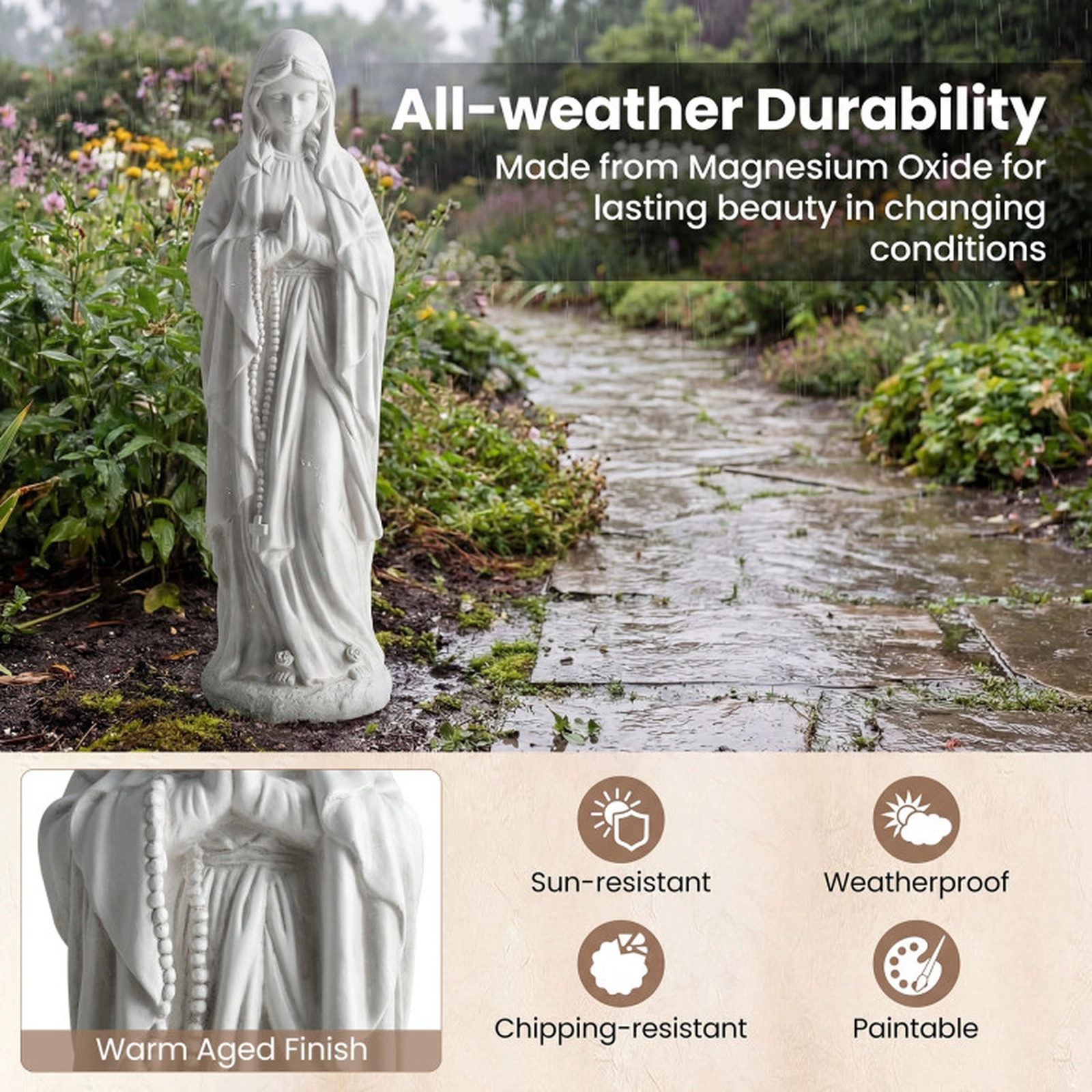 SUGIFT 29.5-in Tall Virgin Mary Outdoor Religious Yard Art Statue Magnesium Oxide Fiber Reinforced 10-lb Gray 1-Piece
