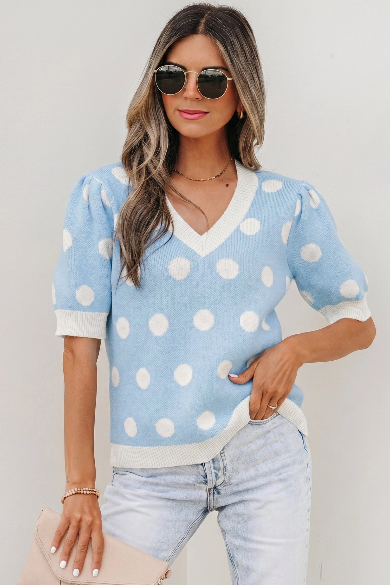 Threaded Pear Rivka Puff Short Sleeve Sweater