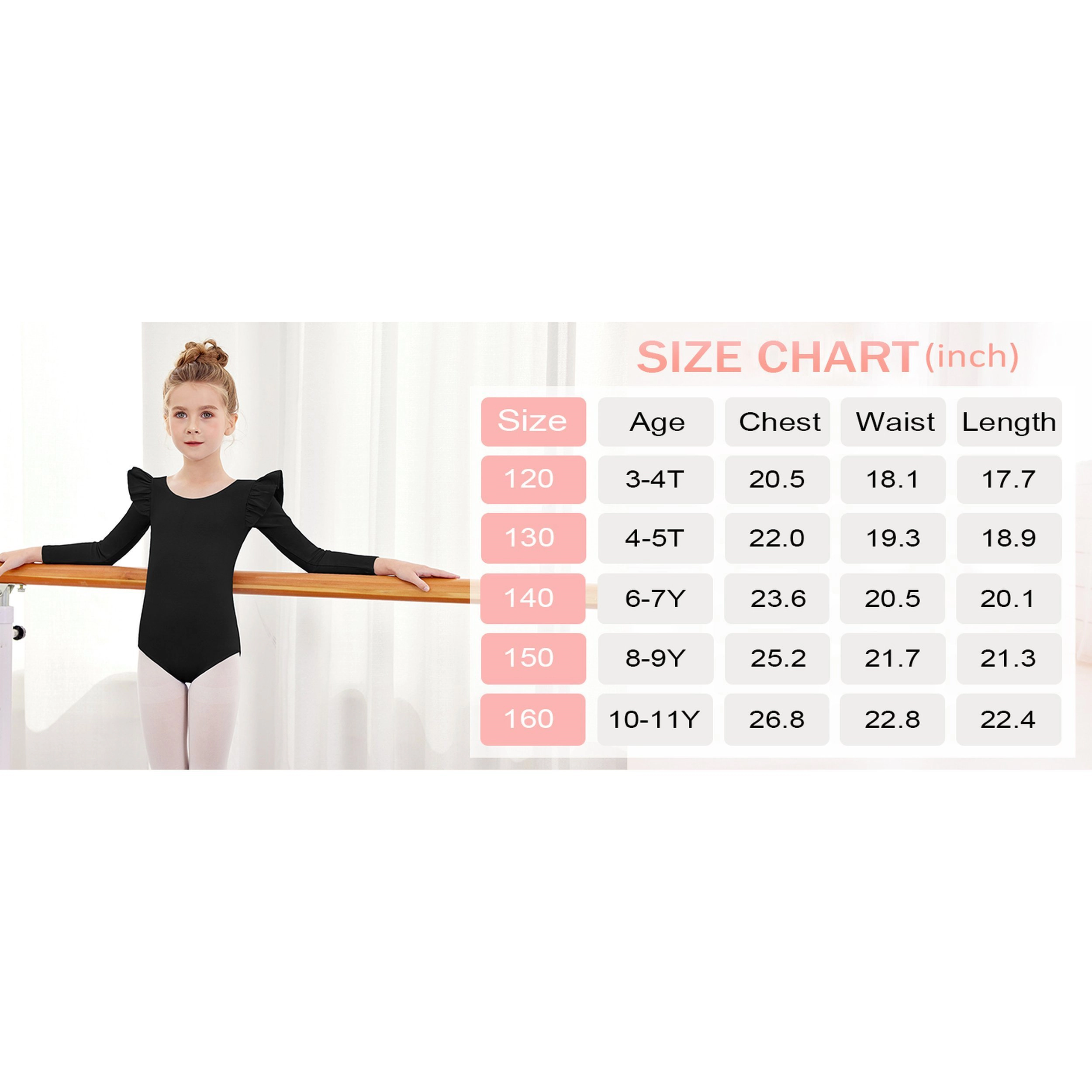 Arshiner Girl's Ruffle Long Sleeve Low Back Ballet Leotard