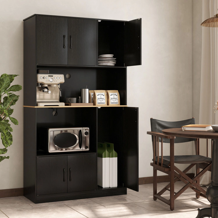 Hivvago 71" Tall Kitchen Pantry Cabinet With Charging Station Wooden Buffet Cupboard Sideboard