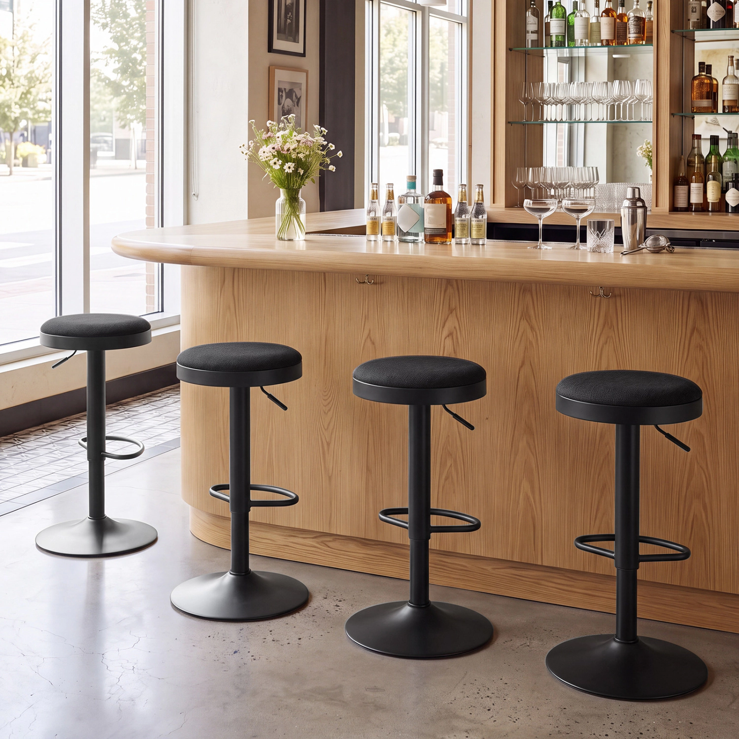 LJG Set of Kitchen Bar Stools with Height Adjustment Padded Seat and D-Shaped Footrest