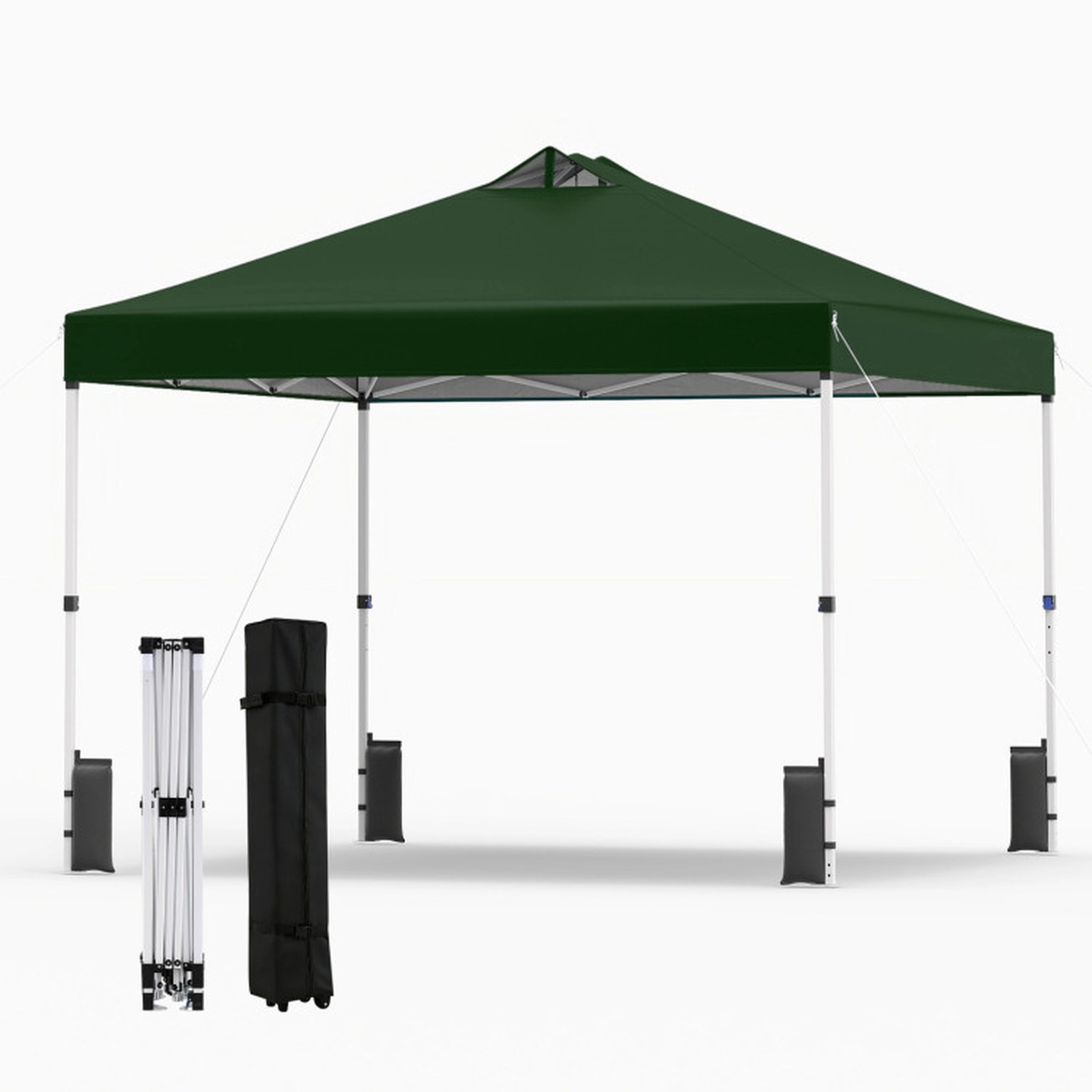 SUGIFT Green 10-ft by 10-ft 3-Level Silver-Coated 210D Oxford Pop Up Canopy Tent with Wheeled Roller Bag
