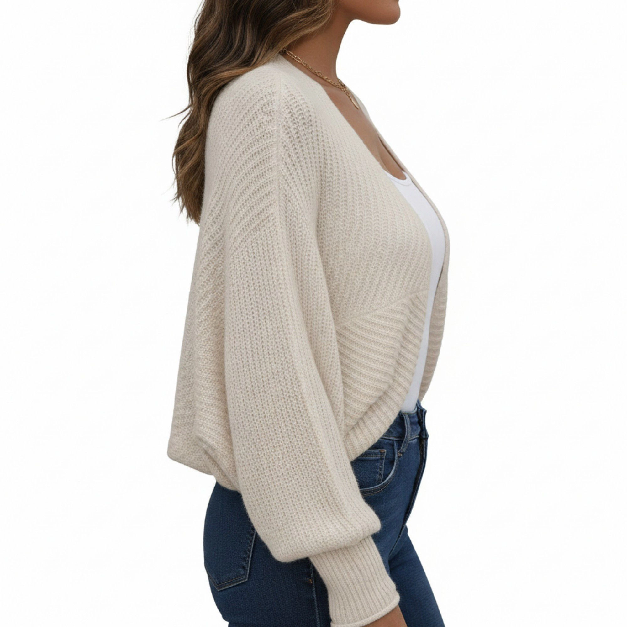 Anna-Kaci Women's Open Front Dolman Sleeve Knit Cardigan with Soft Textured Cozy Rib Design and Draped Silhouette