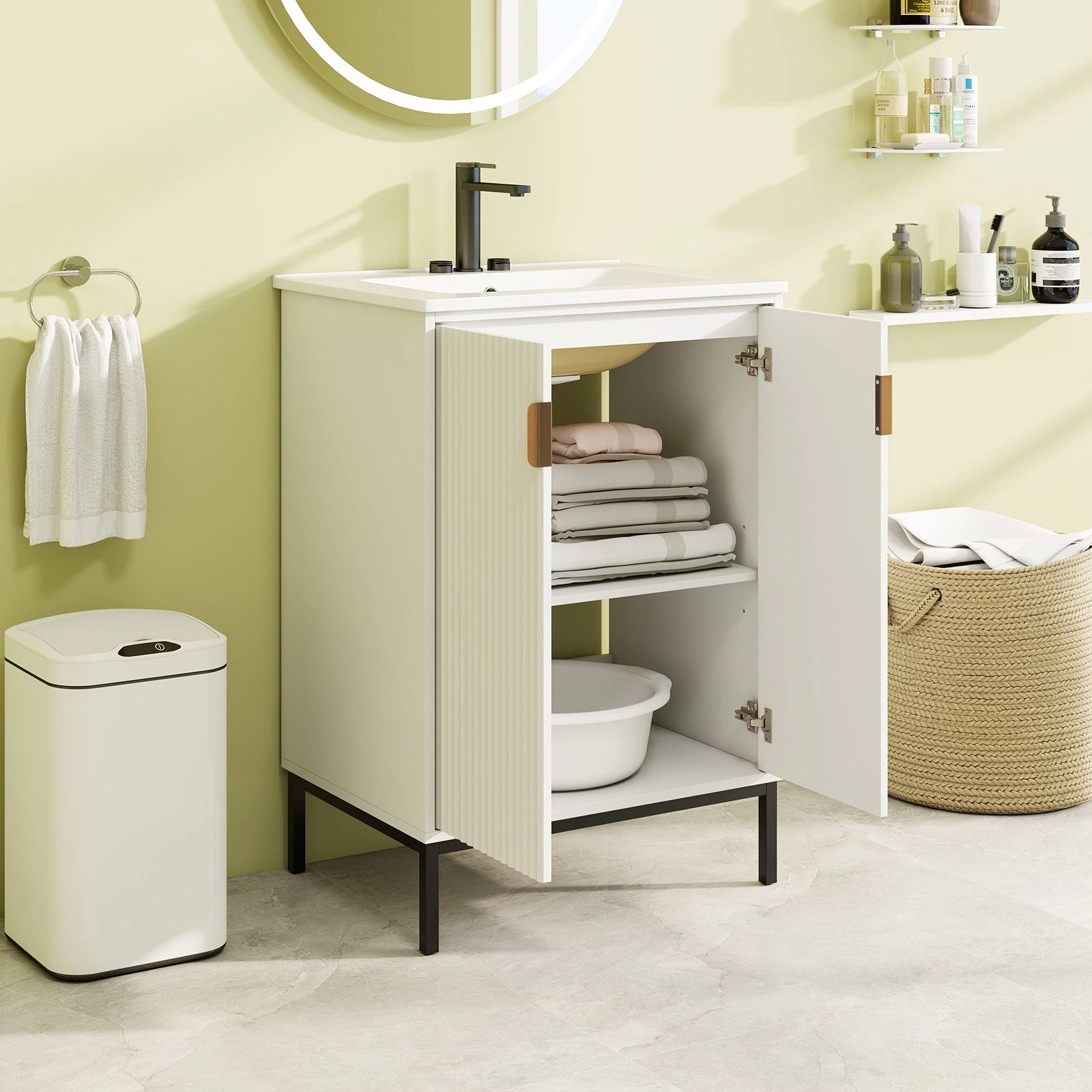 SlickBlue 24 Inch Bathroom Vanity with Ceramic Sink and Storage Cabinet