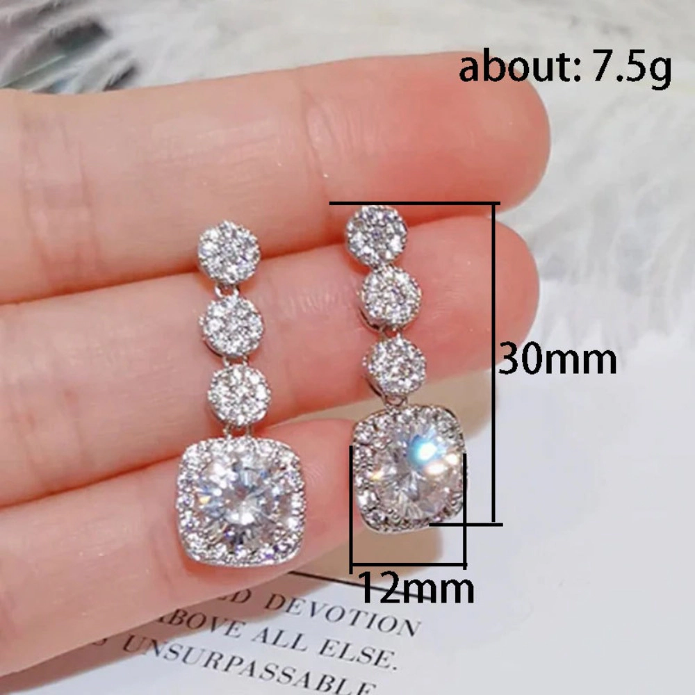 Elegant Shiny Zirconia Square Shaped Drop Earring