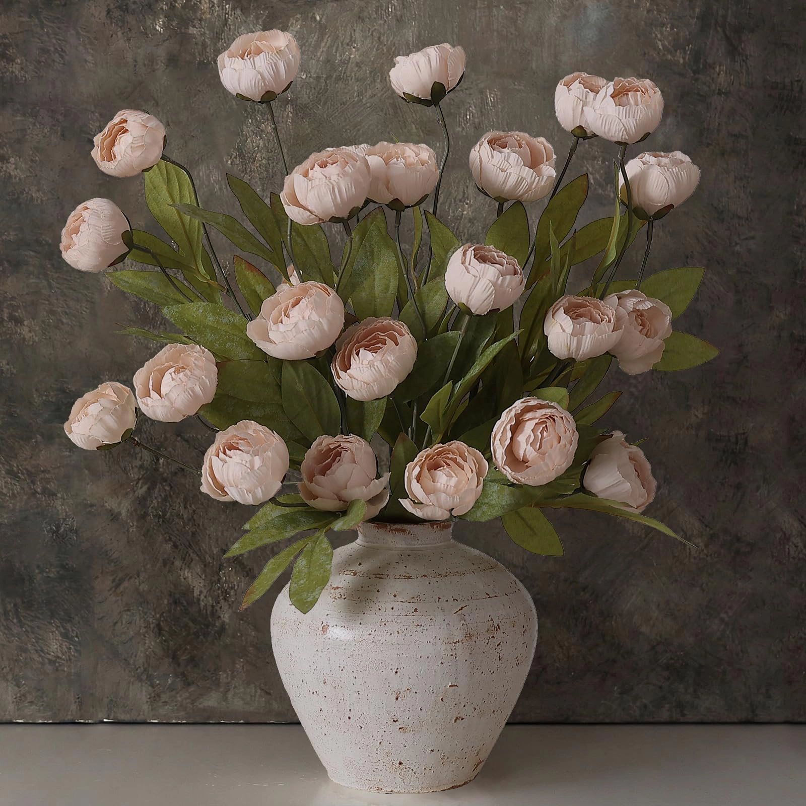 PUPWE 6 27" Faux Silk Peony Artificial Flowers Stems For Vase (warm Pink)